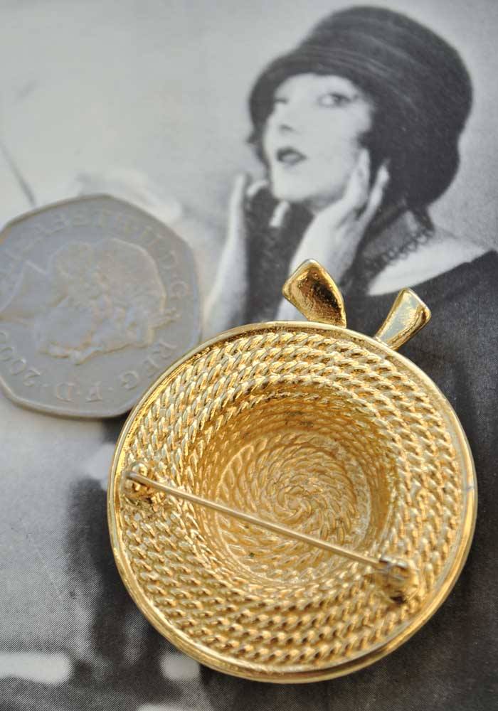 1960s Vintage Goldtone Boater Hat Brooch