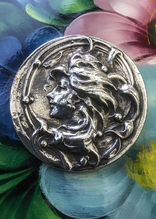 1900s Vintage Art Nouveau Silver Metal Gibson Girl Cameo Brooch French