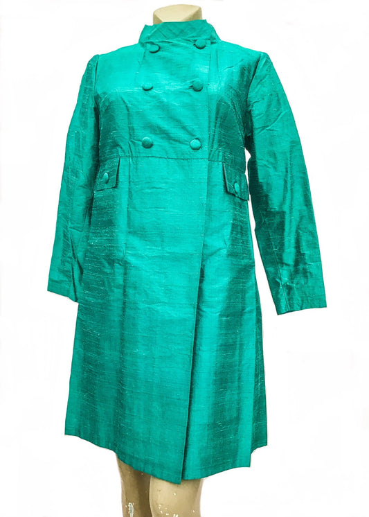 1960s Vintage Turquoise Shangtung Raw Silk Cocktail Coat