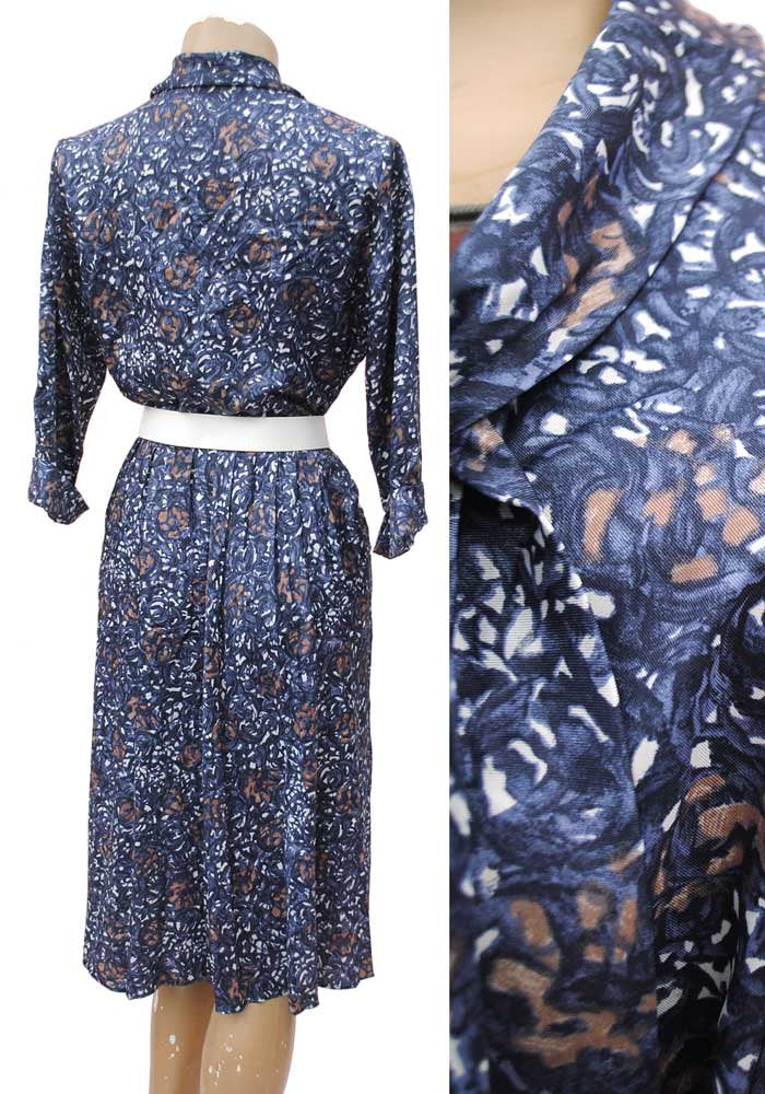 vintage blue rayon shirtwaister tea dress