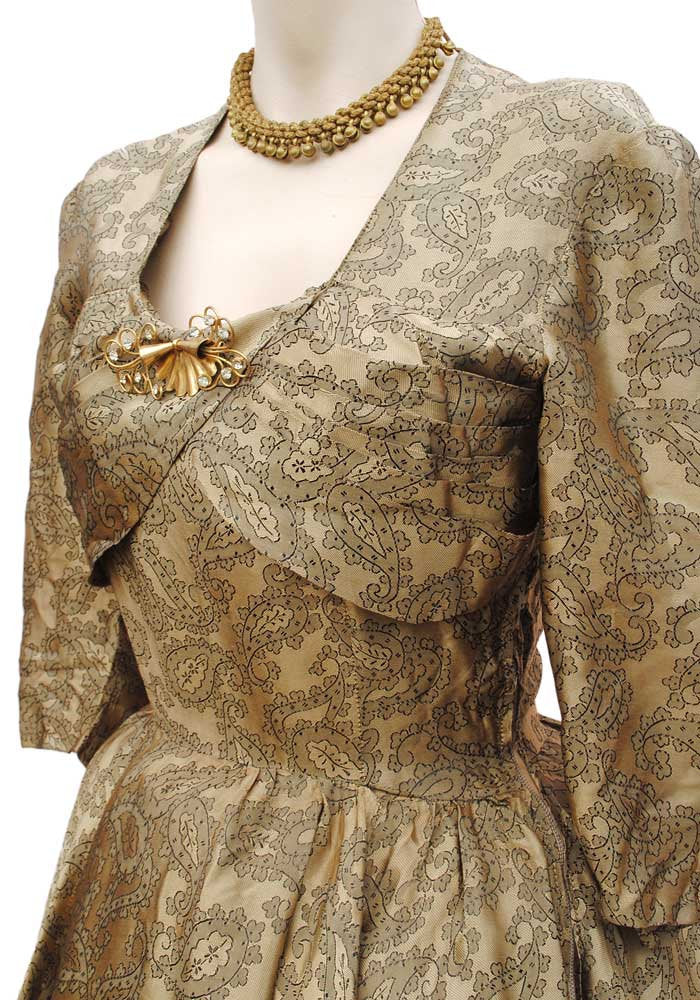 Vintage 1950s Gold Fit and Flare Cocktail Dress Prom Gown