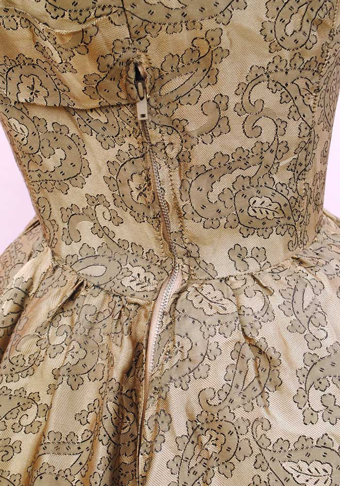 Vintage 1950s Gold Fit and Flare Cocktail Dress • Prom Gown • Paisley