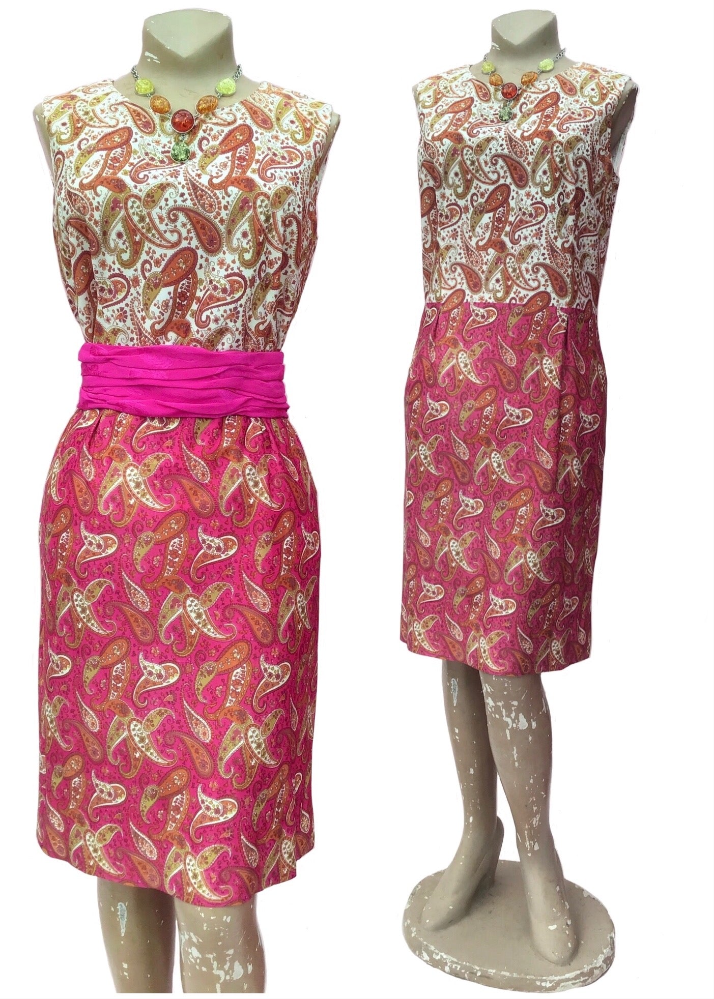 Vintage sixties pink paisley shift dress, mod fashion