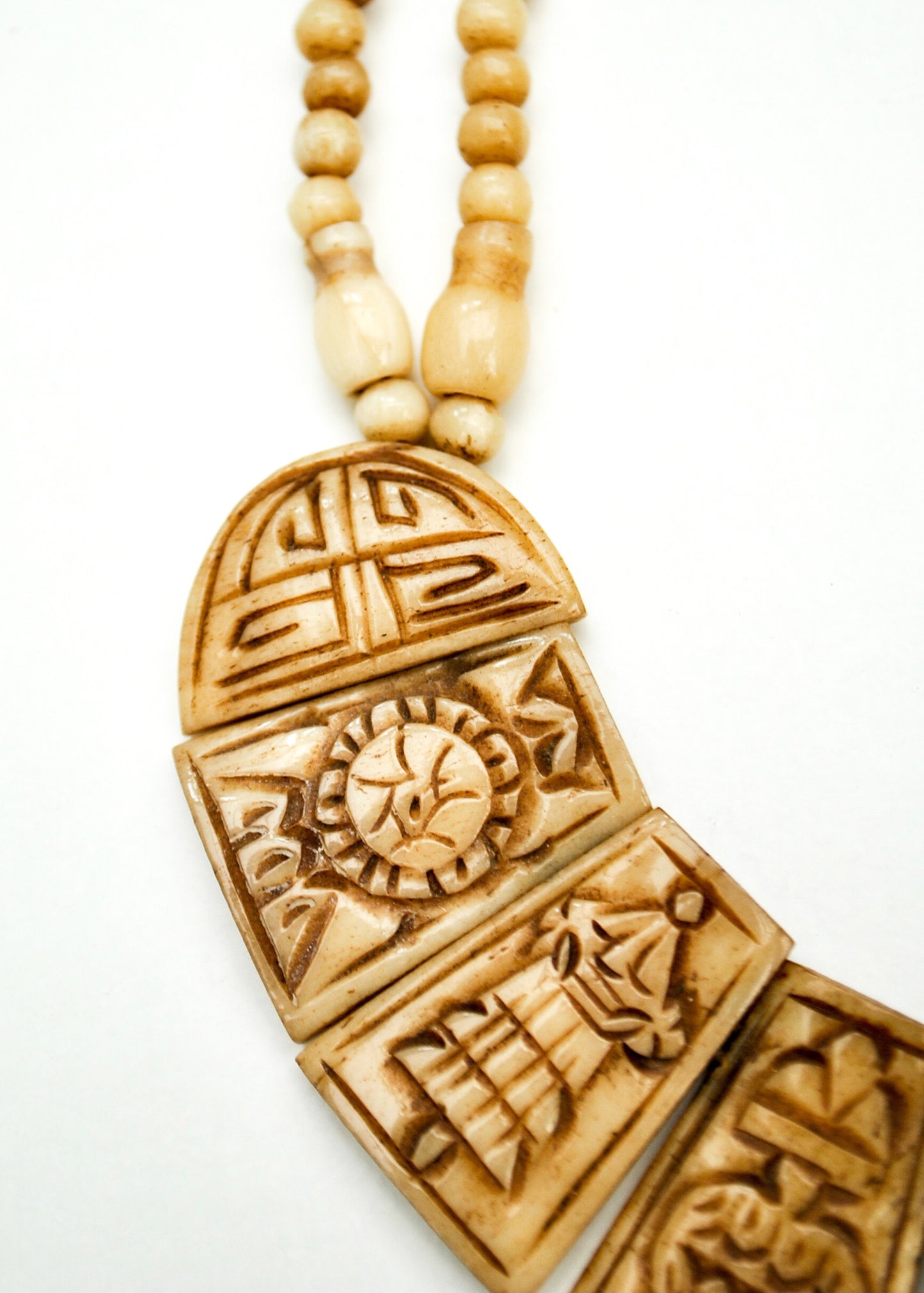 Vintage Carved Yak Tooth Tibetan Buddhism Necklace