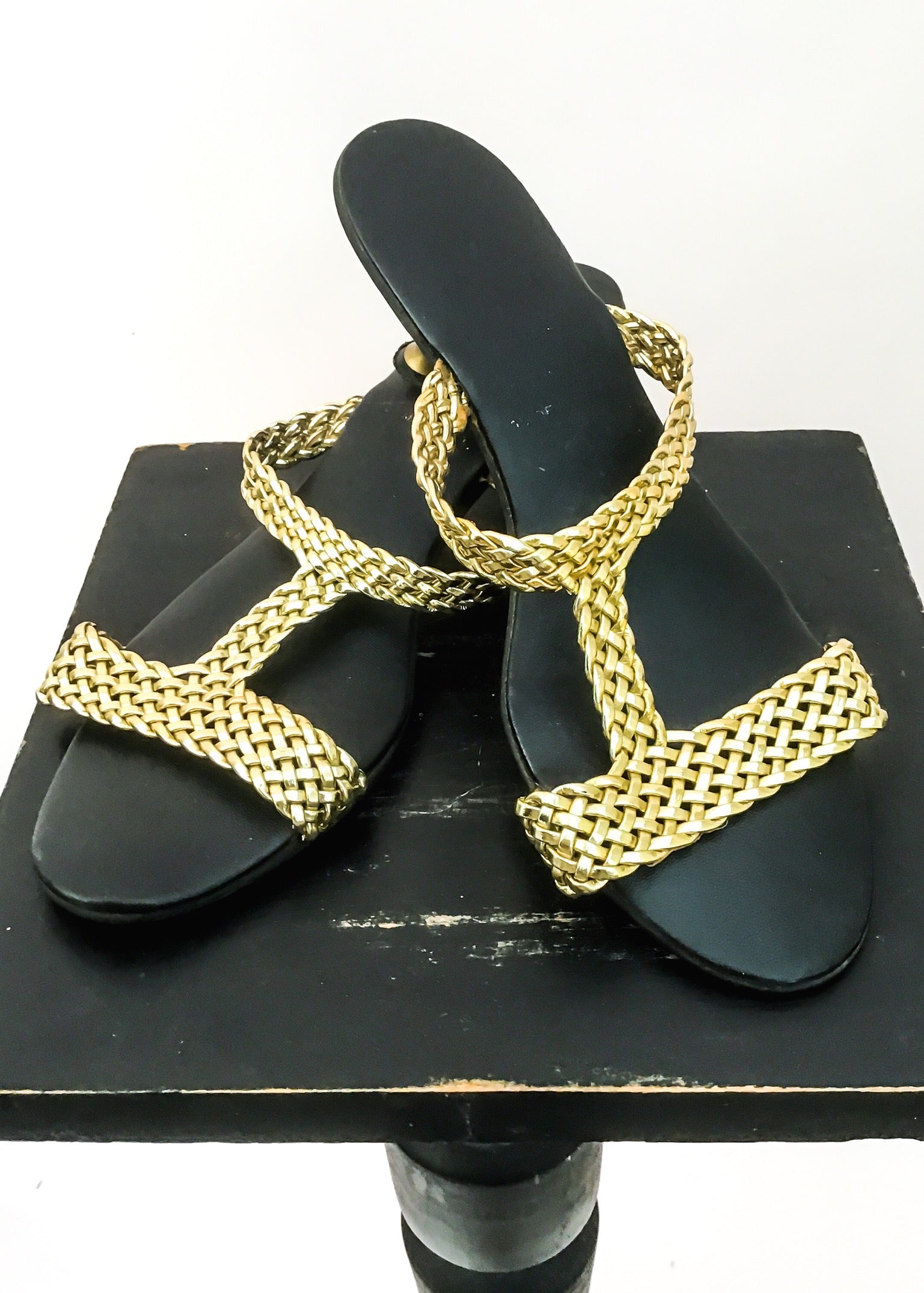 Vintage woven gold strappy sandals