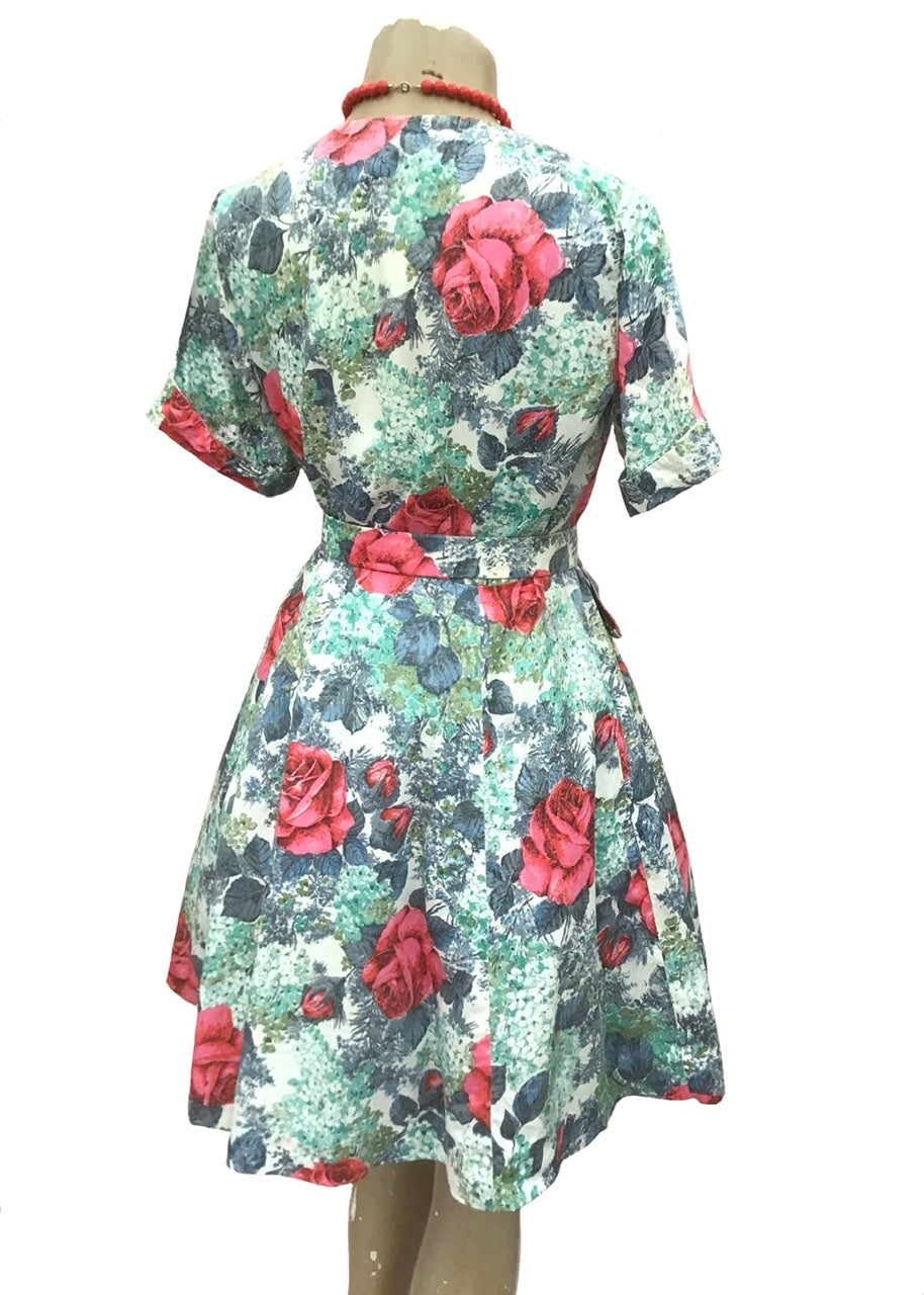 1950s Cotton Fit and Flare Floral Summer Dress