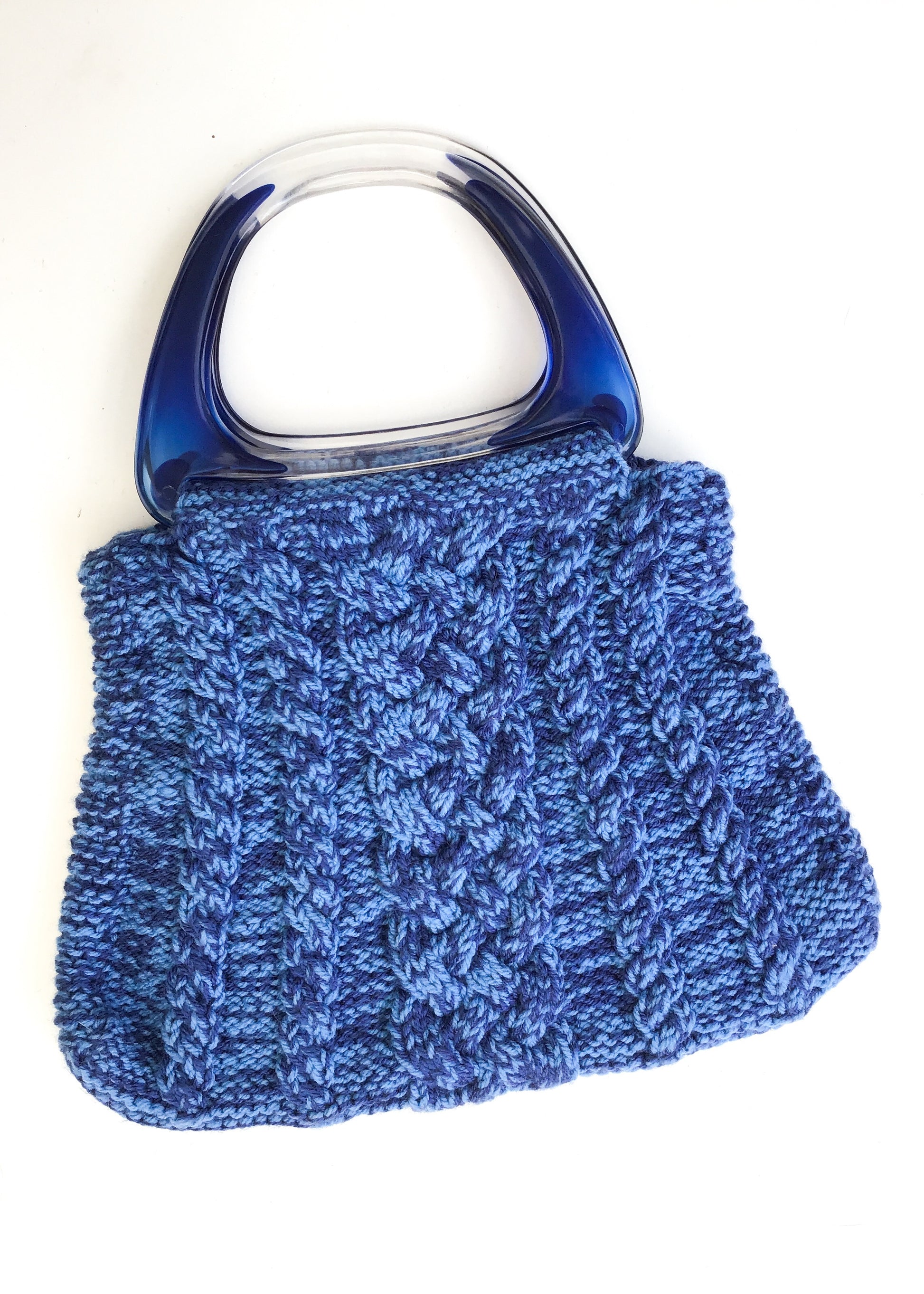 Buy Hand knitted knitting vintage work bag with blue lucite handles