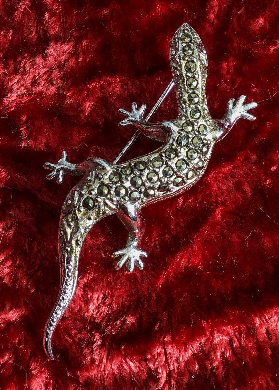 vintage marcasite salamander lizard brooch, the animal of rejevenation and transformation 