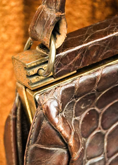 1940s Vintage Crocodile Handbag • Brass Clasp