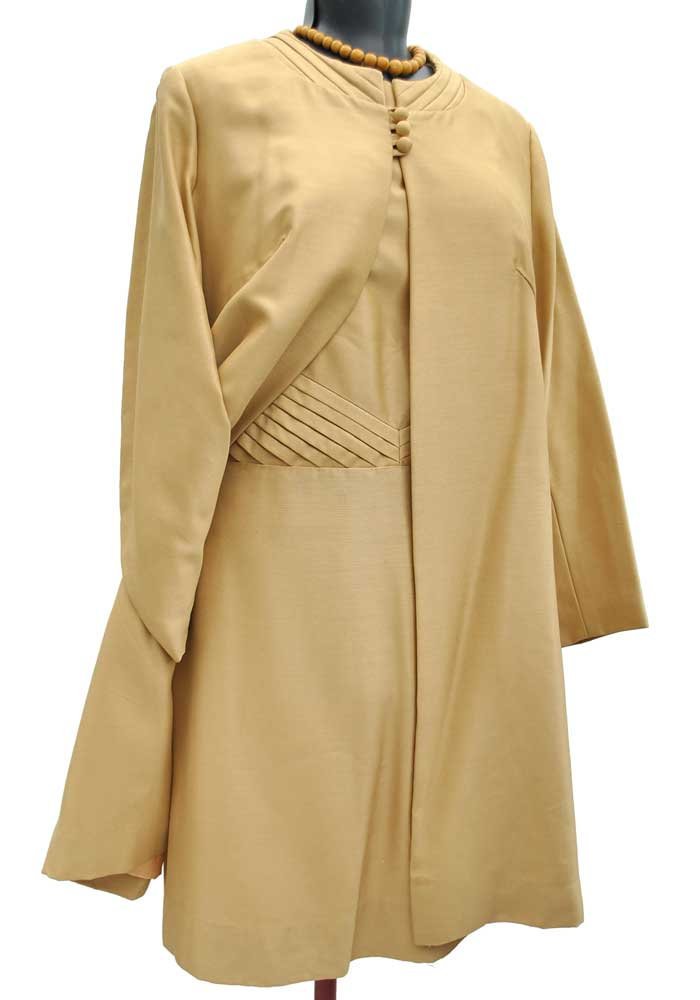 vintage 60s gold mohair silk shift dress with matching jacket