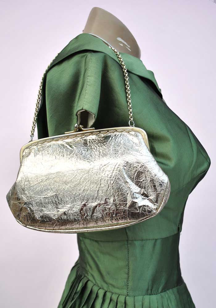 vintage 60s rose gold foil evening purse, disco bag