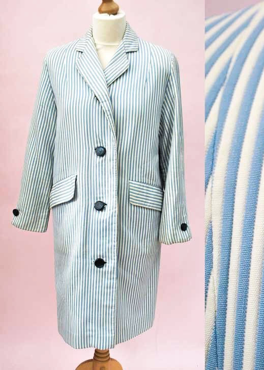 Blue and white striped mod coat, vintage 60s mod coat
