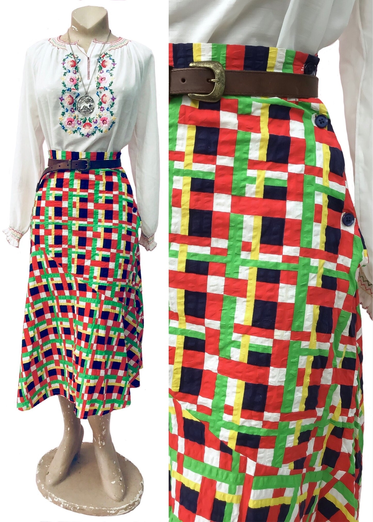 1970s Vintage Colourful Seersucker Skirt by Rob Roy