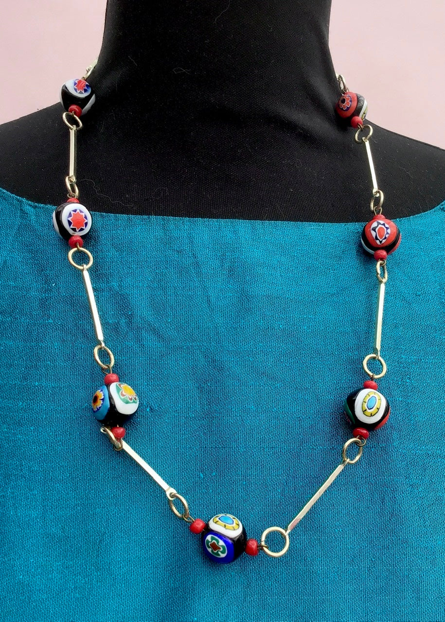 Vintage Venetian Millefiori Art Glass Beaded Necklace