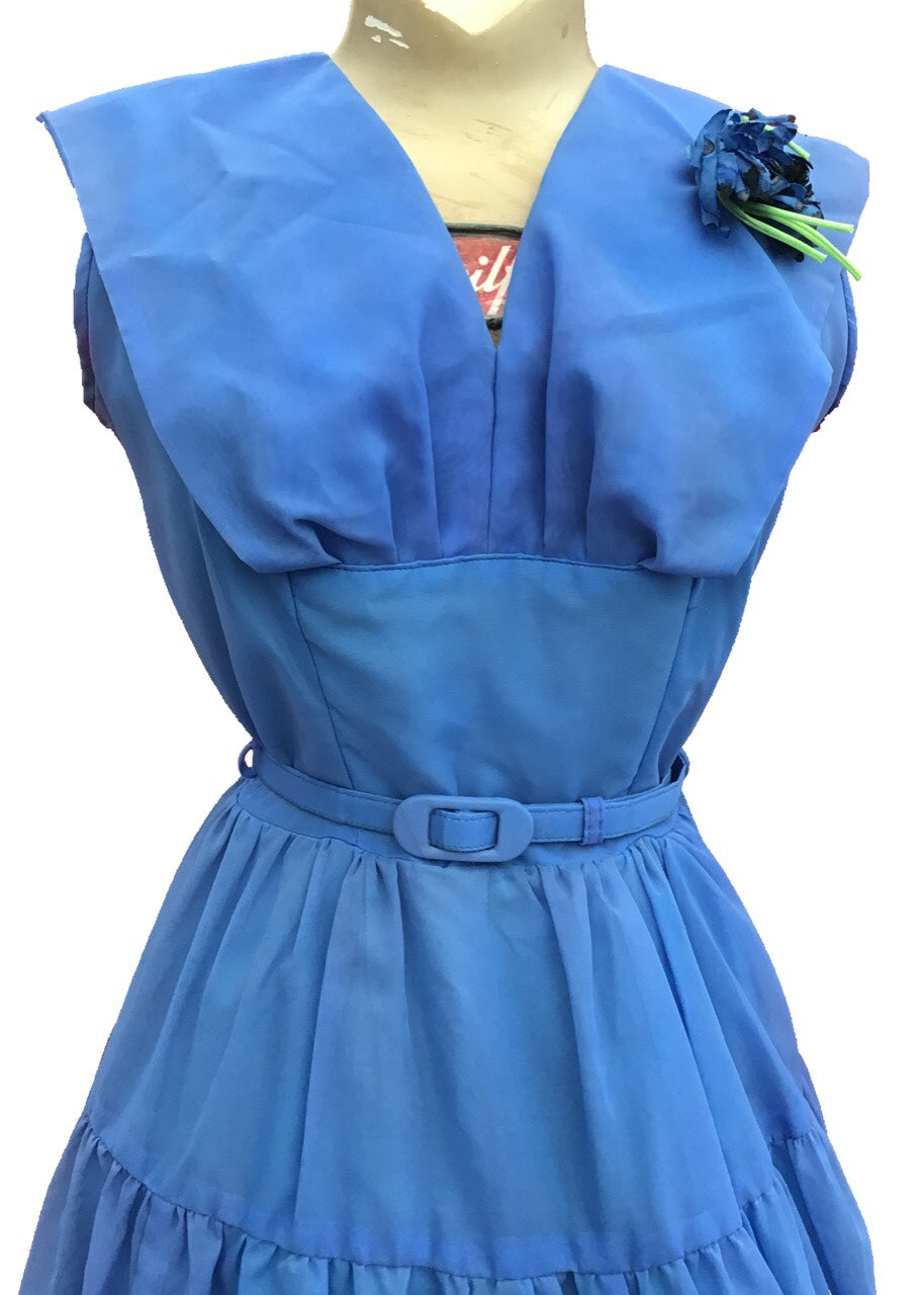 Vintage 1950s Periwinkle Blue Chiffon Cocktail Dress