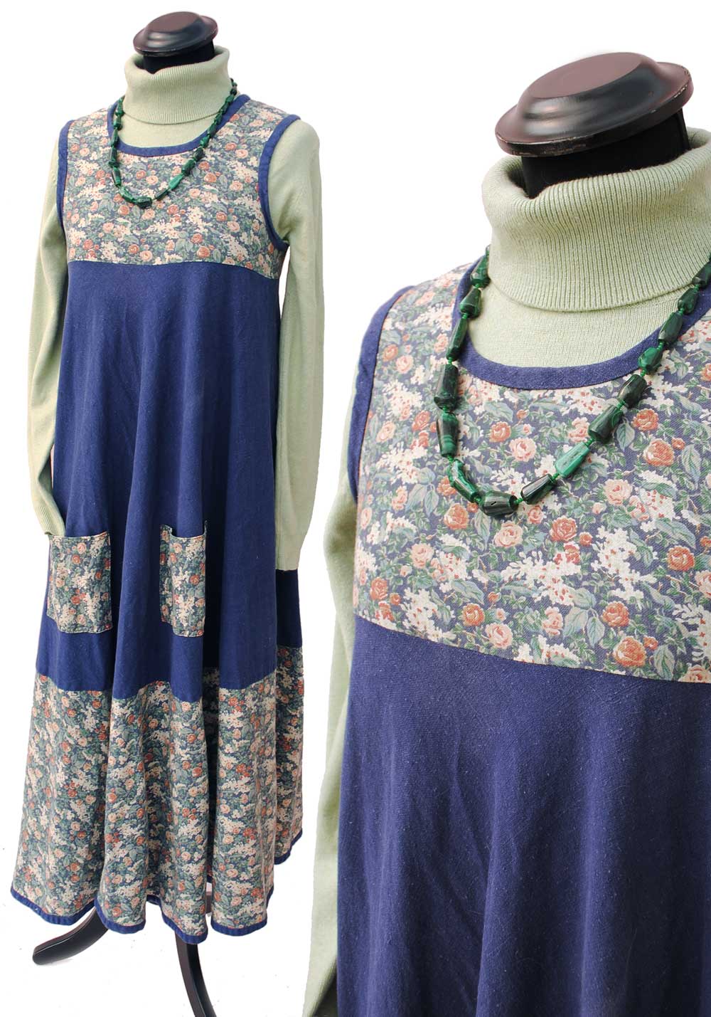 unusual vintage annabelinda smock dress, works as a maternitiy dress with liberty print bodice and front pockets