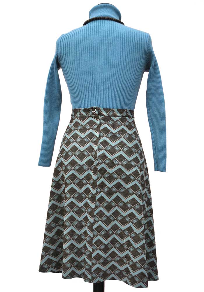 1970s Vintage Brown & Blue A-Line Skirt by Debenhams