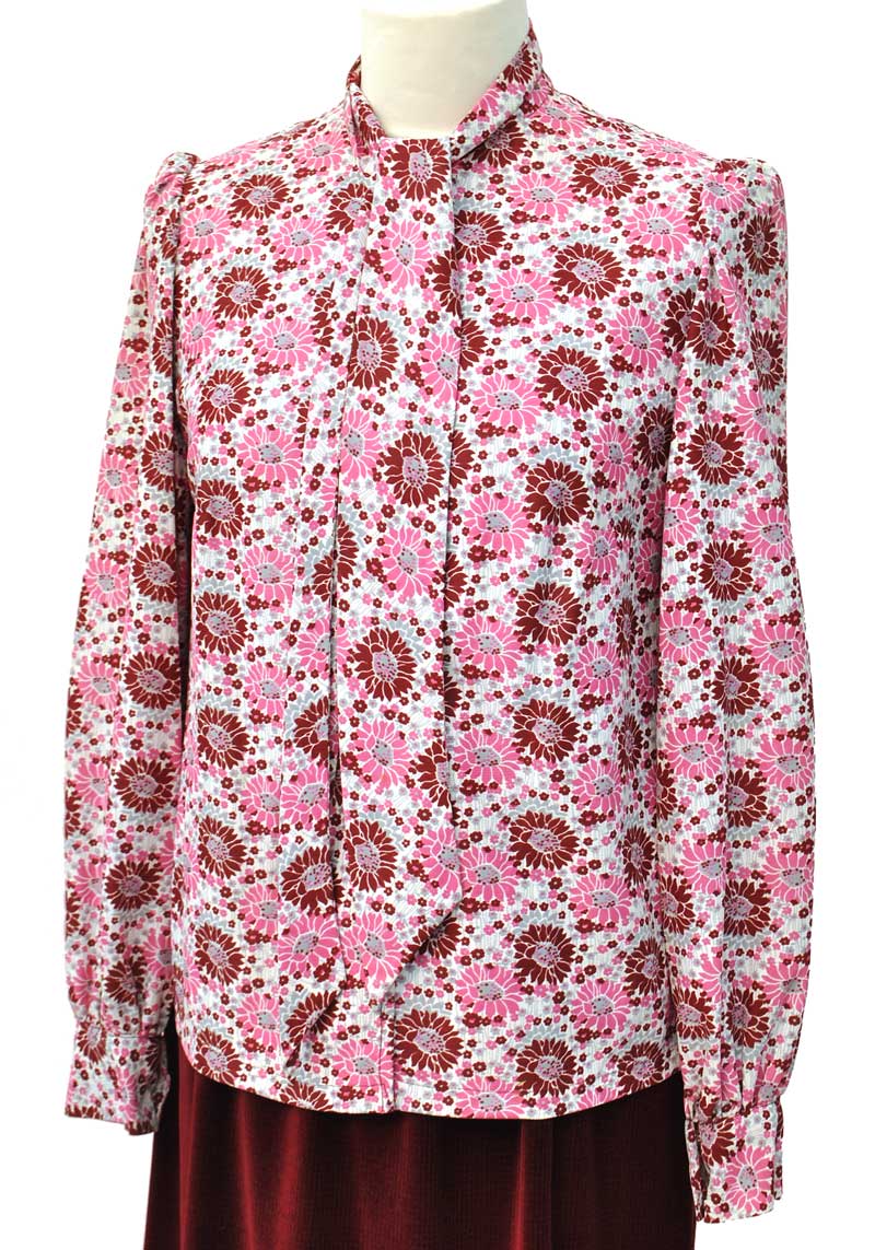 1970s Vintage Burgundy Velvet Jacket • Matching Pink Floral Blouse