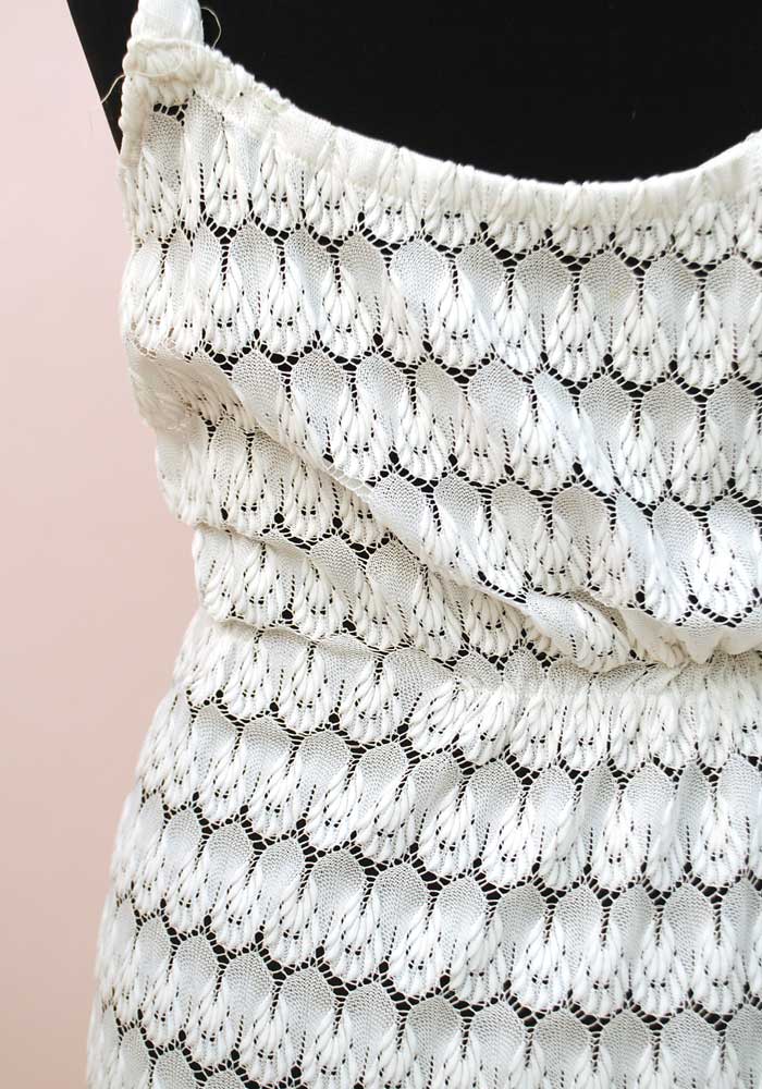 1980s White Stretch Lace Mini dress • Sheer Crochet Sun Dress