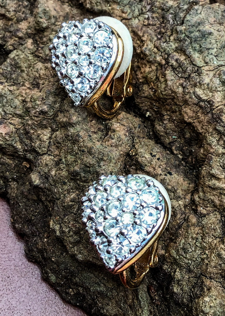 swarovski crystal heart shaped clip on earrings