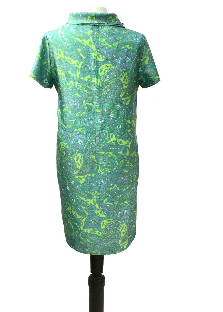 1960s Green Paisley Tricel Mini Shift Dress • Mod