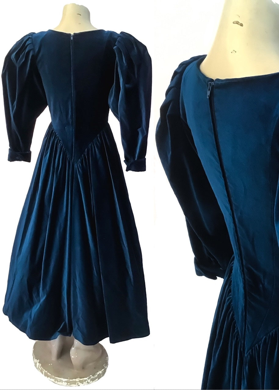 1980s Blue Vintage Velvet Droopy & Browns Victoriana Balloon Sleeve Dress | by Angela Holmes