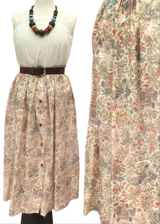 Vintage 70s beige floral chintz liberty print cotton summer skirt