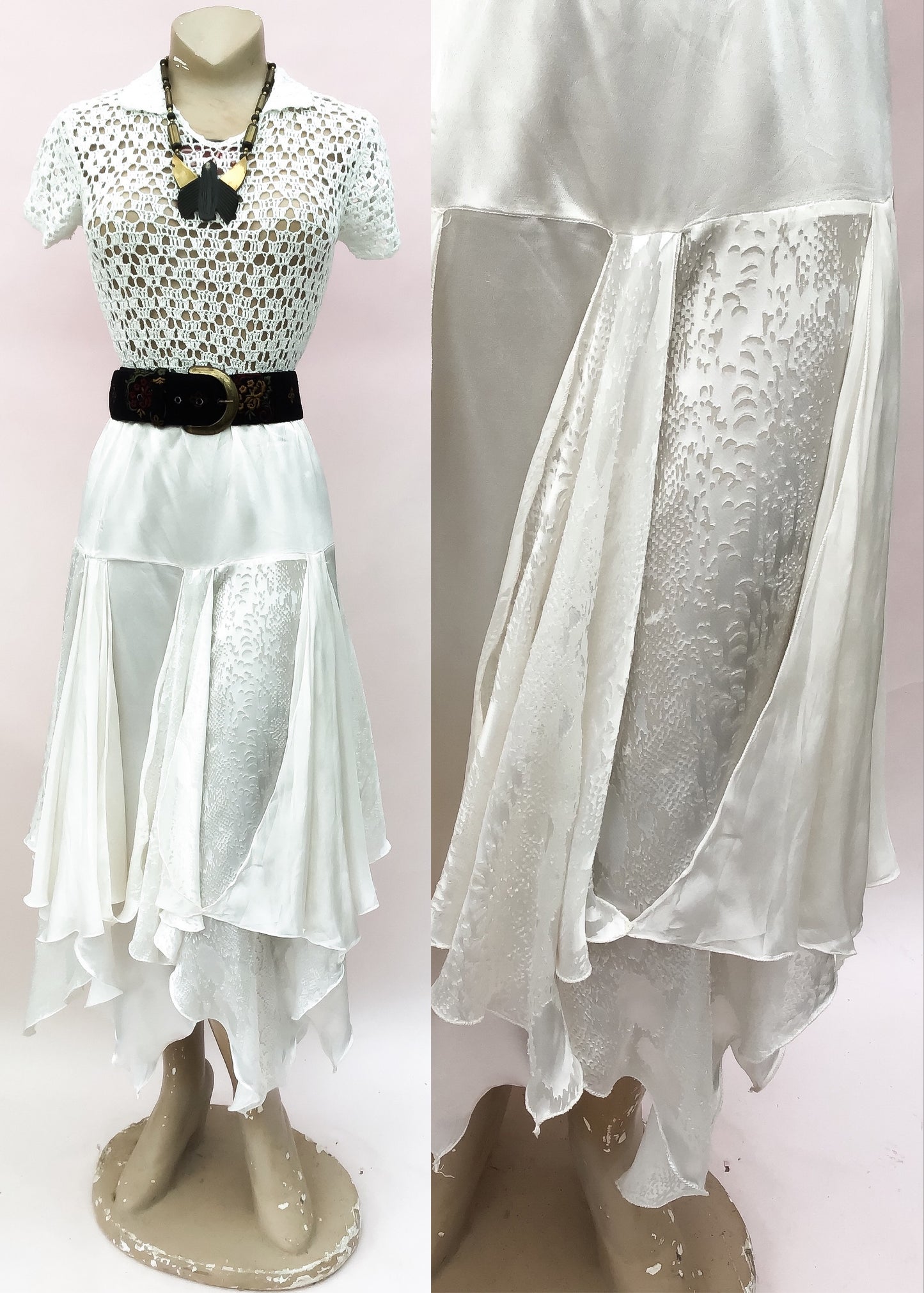 1970s Influence Vintage White Silk Scarf Skirt very Stevie Nicks * Size large