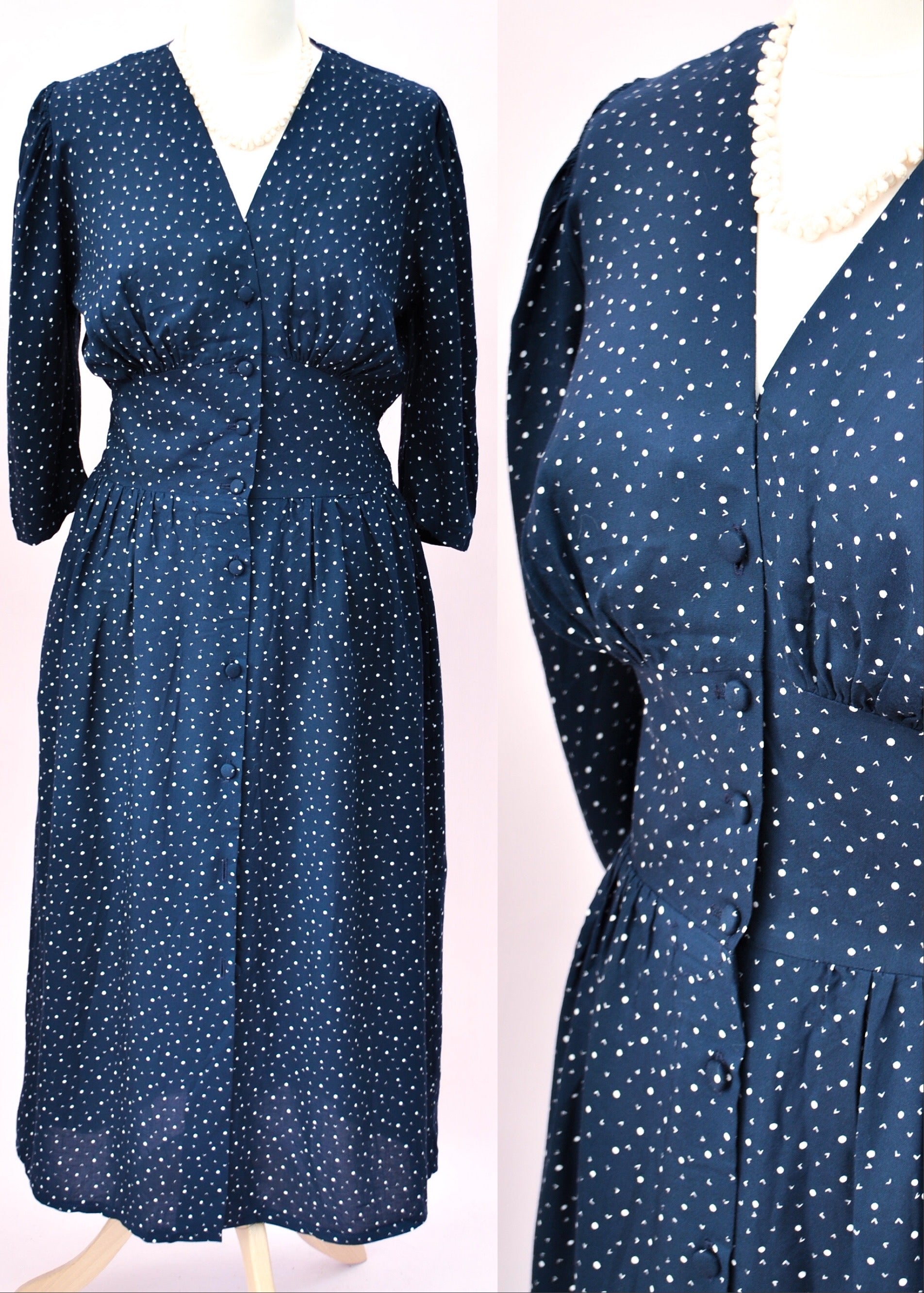 Vintage mary quant tea dress, blue with white spots