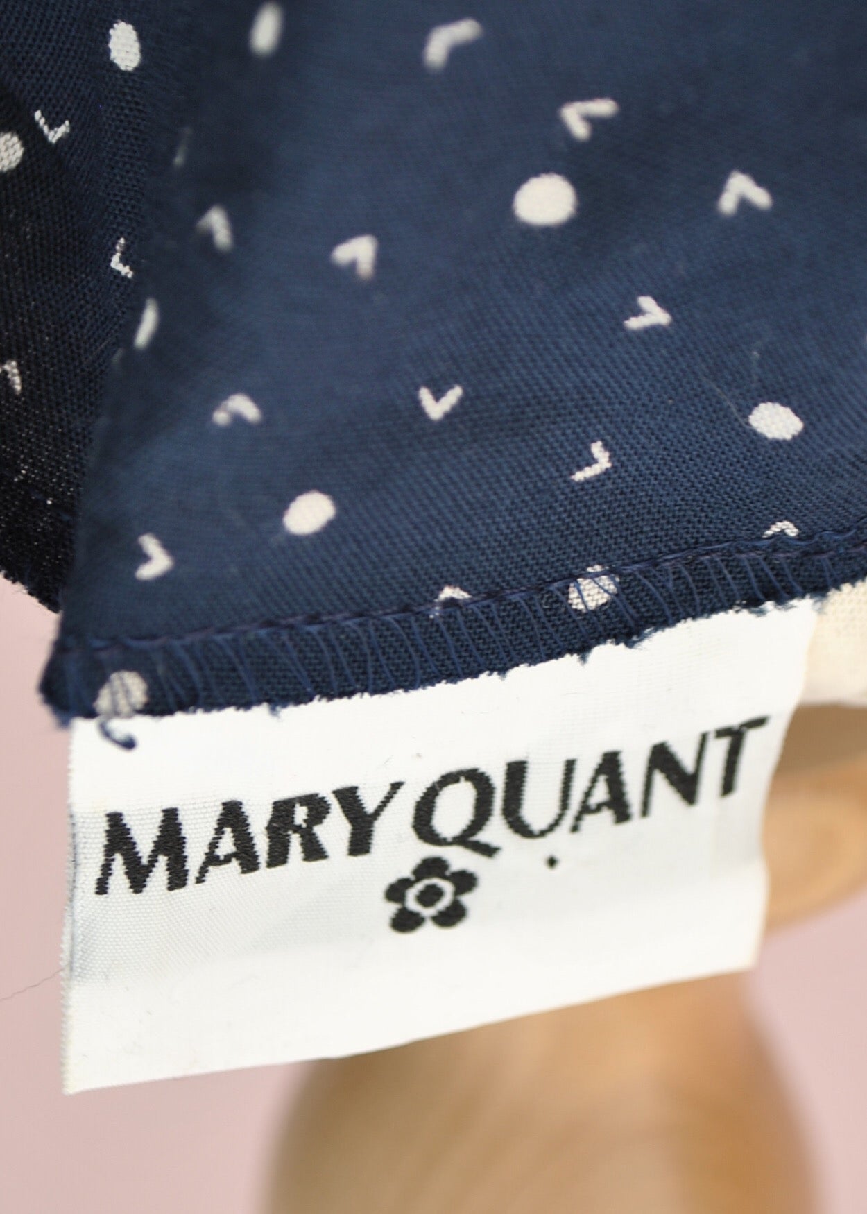1970s DESIGNER Vintage Mary Quant Blue Spotty Shirt Waister Dress
