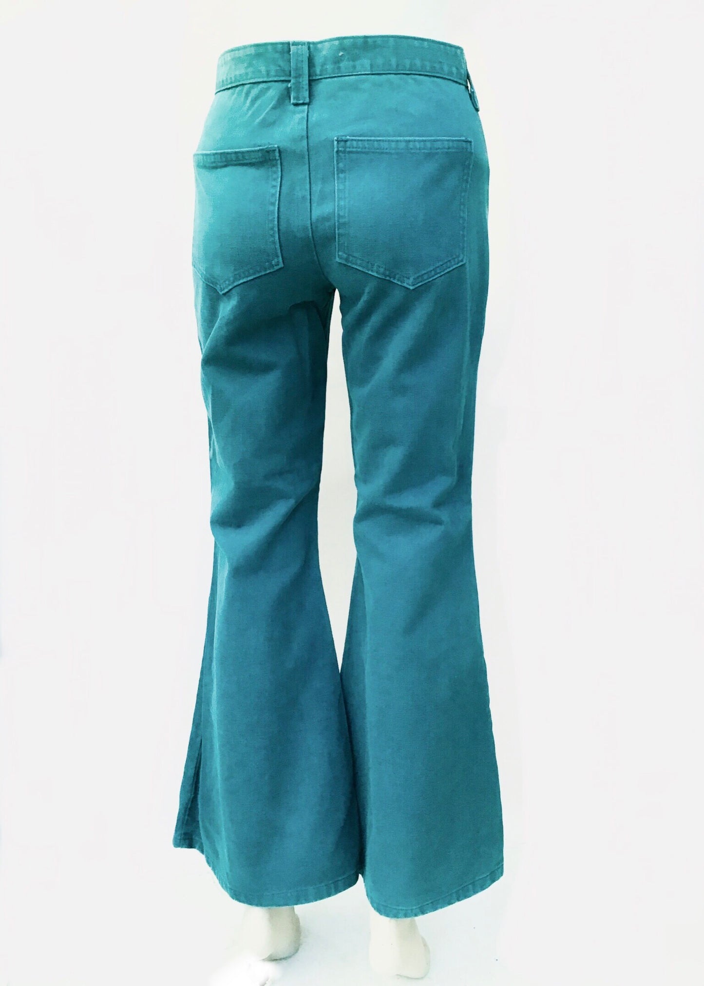 1970s Vintage Turquoise Bell Bottom Flared Jeans • HIgh Waist 28”W