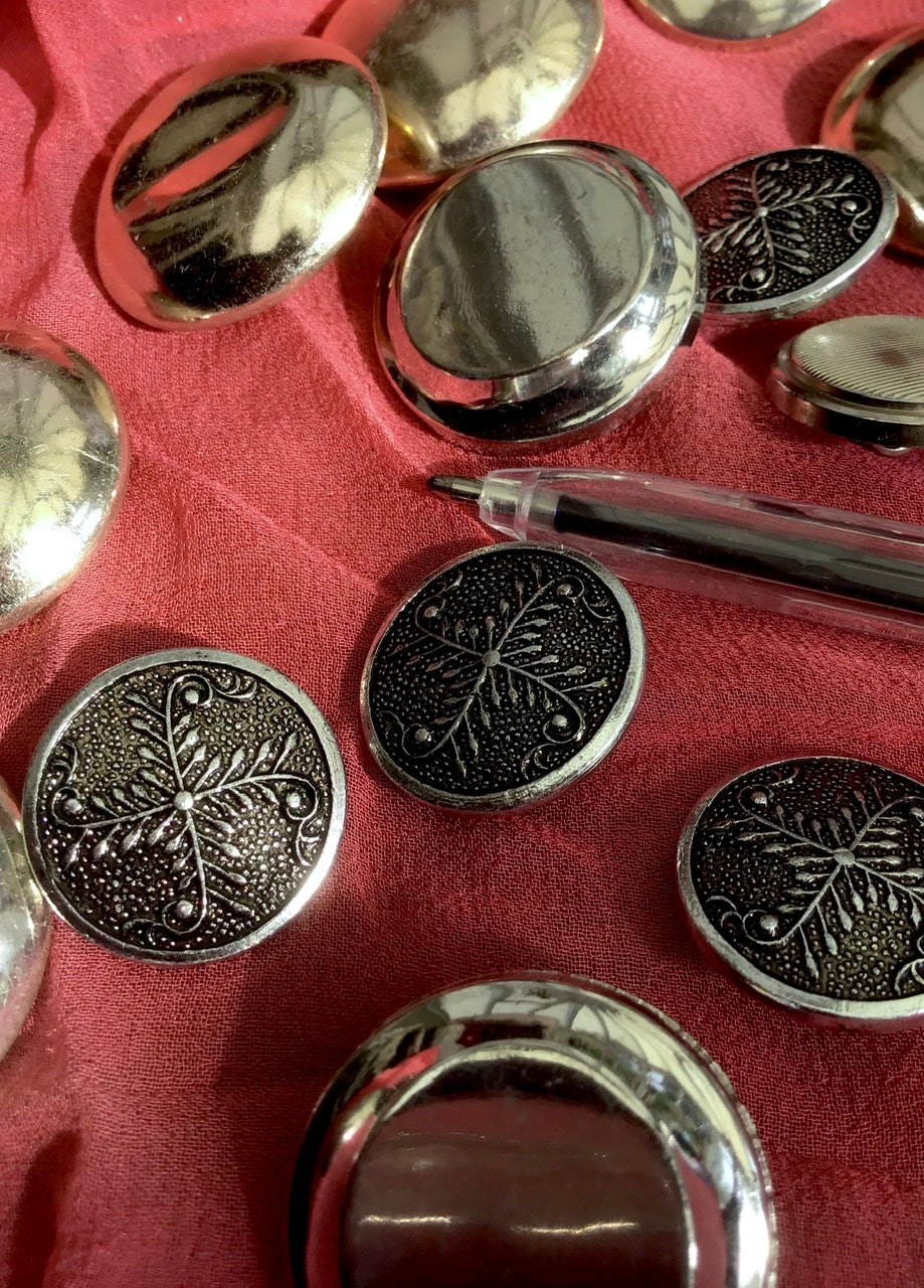 12 Assorted Vintage Silver Coloured Buttons