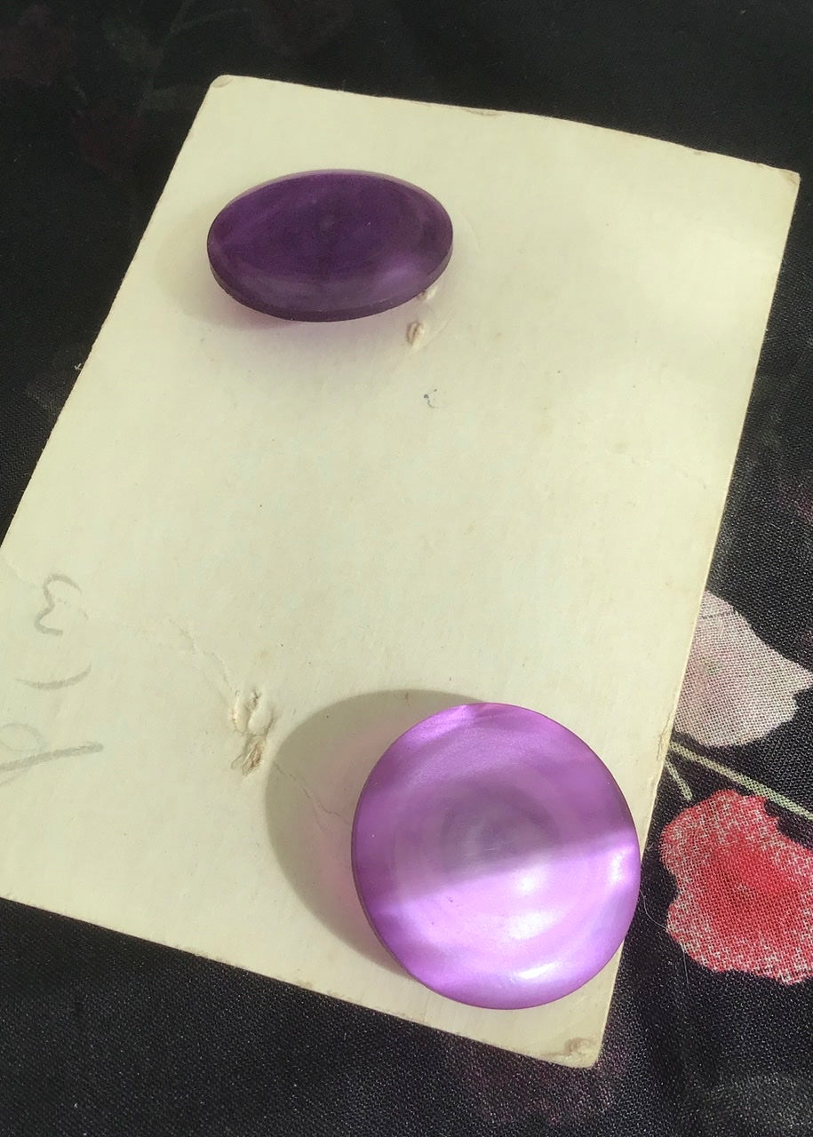 Two Smooth Purple Plastic Vintage Buttons