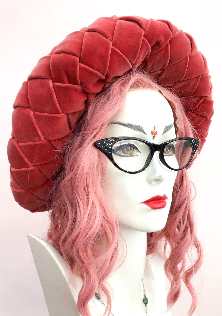 vintage 40s coral pink velvet halo hat