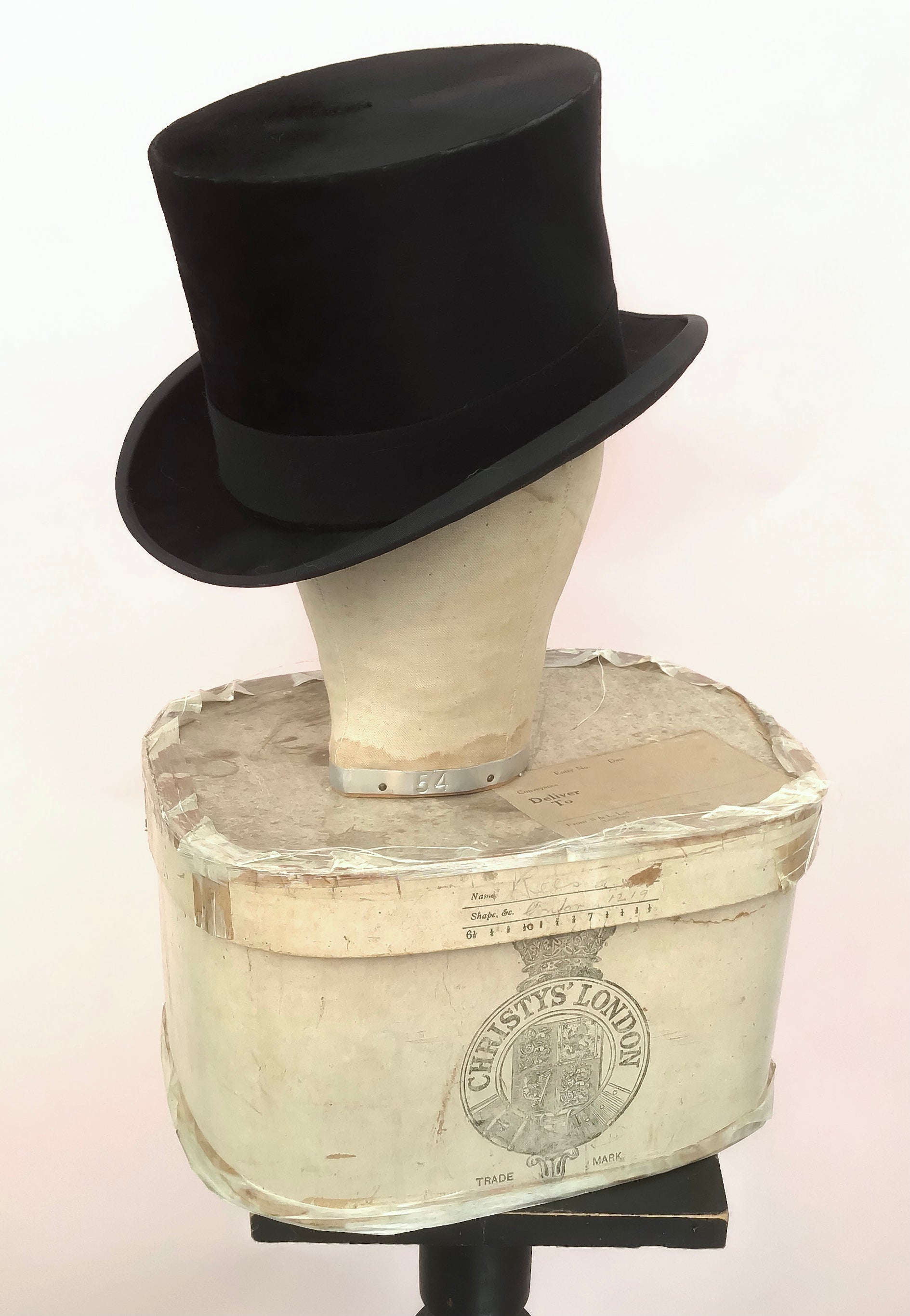1930s silk top hat with Christies hat box