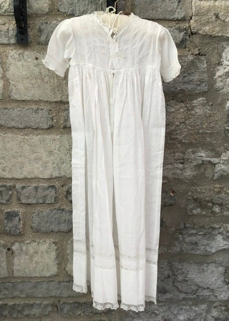 Vintage Baby Christening Gown with Lace Trim