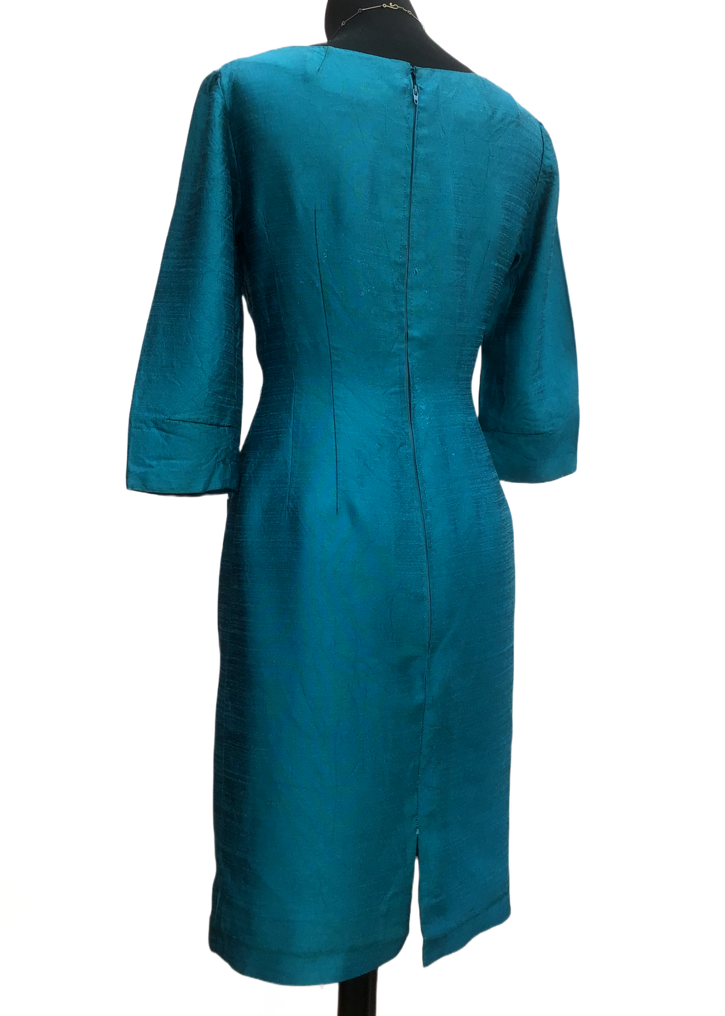 Vintage 60s Teal Silk Wiggle Dress • 34" Bust • Petite