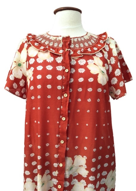 1960s Vintage Cinnamon Floral Robe Housecoat • Dressing Gown