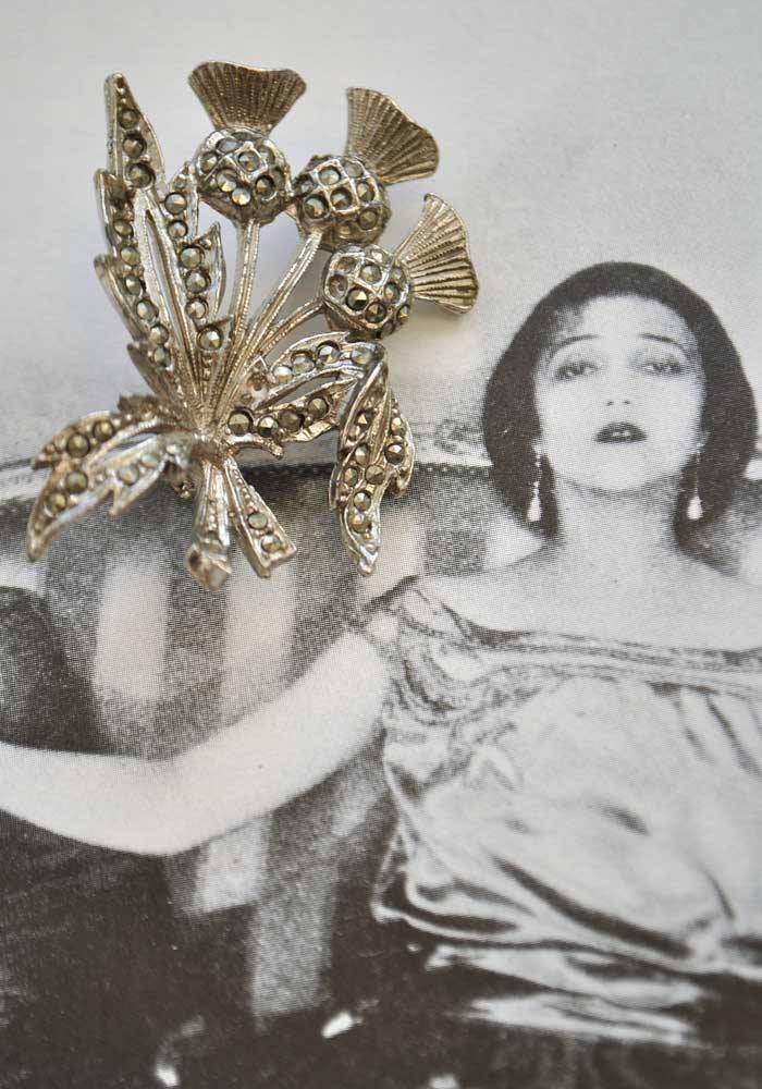 Vintage marcasite thistle brooch