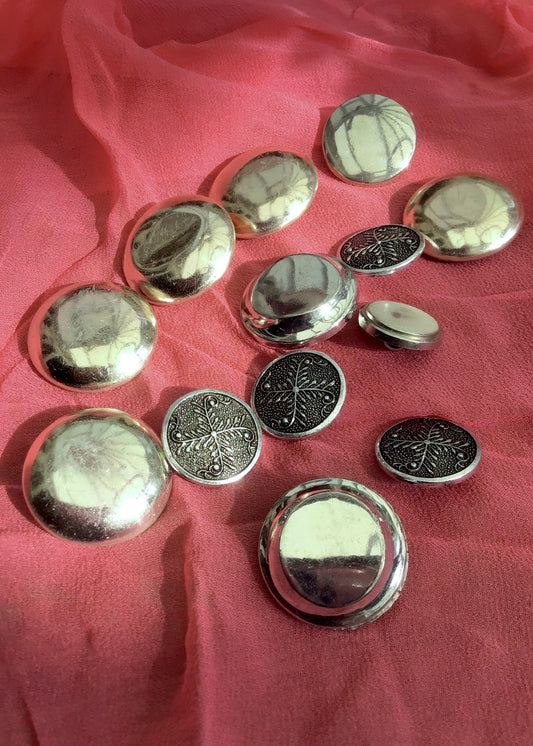 12 Assorted Vintage Silver Coloured Buttons