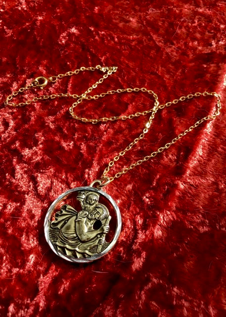 1970s Vintage Metallic Plastic St Christopher Pendant Necklace