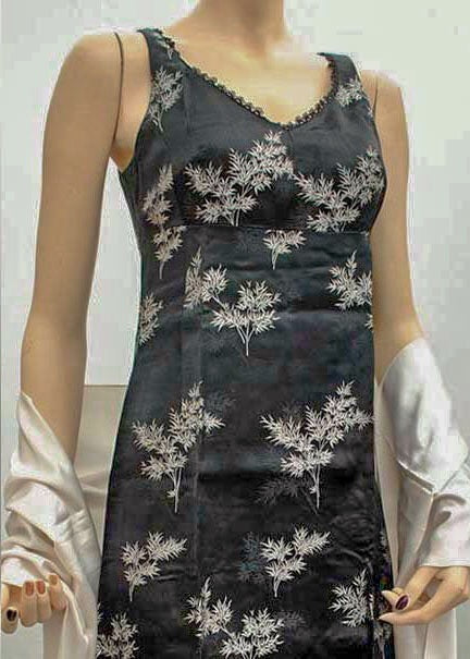 1960s Vintage Black & Silver Satin Brocade Evening Cocktail Dress