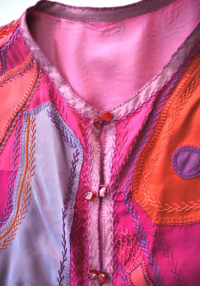 1980s Vintage Pink Silk Patchwork Tunic Top • Artisan Made