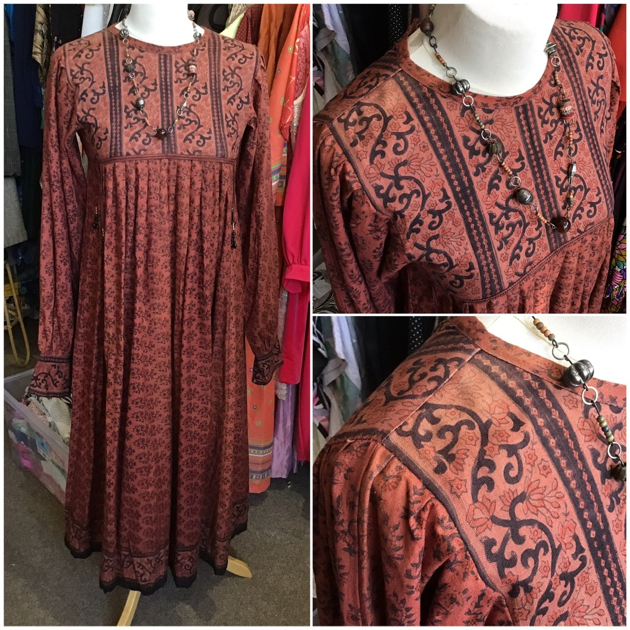 1970s Vintage Block Printed Ayesha Davar Dress
