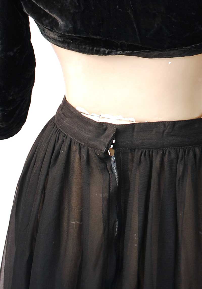 Glamorous Vintage Sheer Black Silk Georgette Evening Maxi Skirt