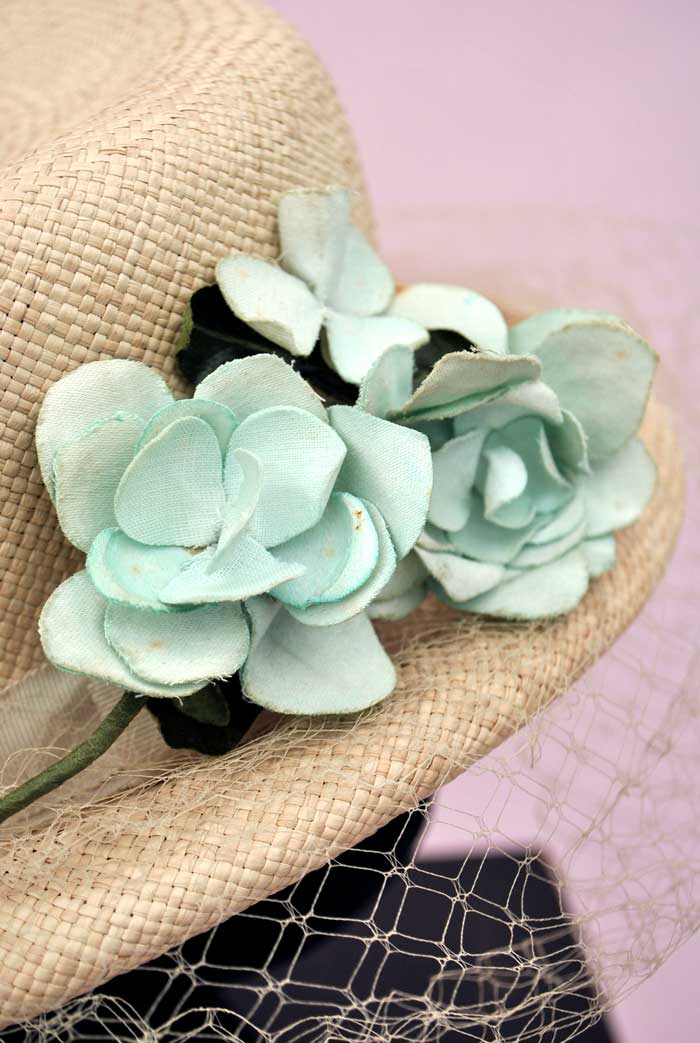 1930s blue fabric millinery flower posy