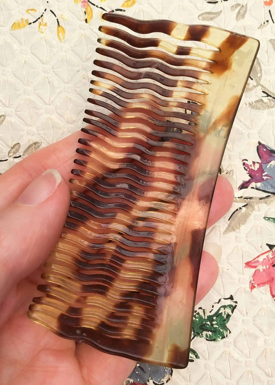 Vintage Faux Tortie Celluloid Plastic Hair Wave Comb