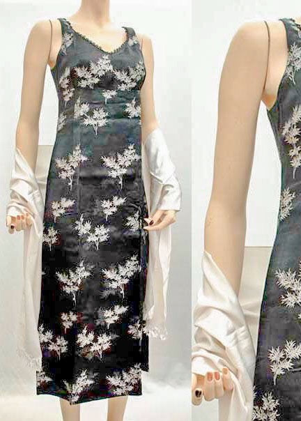 Vintage 60s black and silver brocade satin evening dress, xs