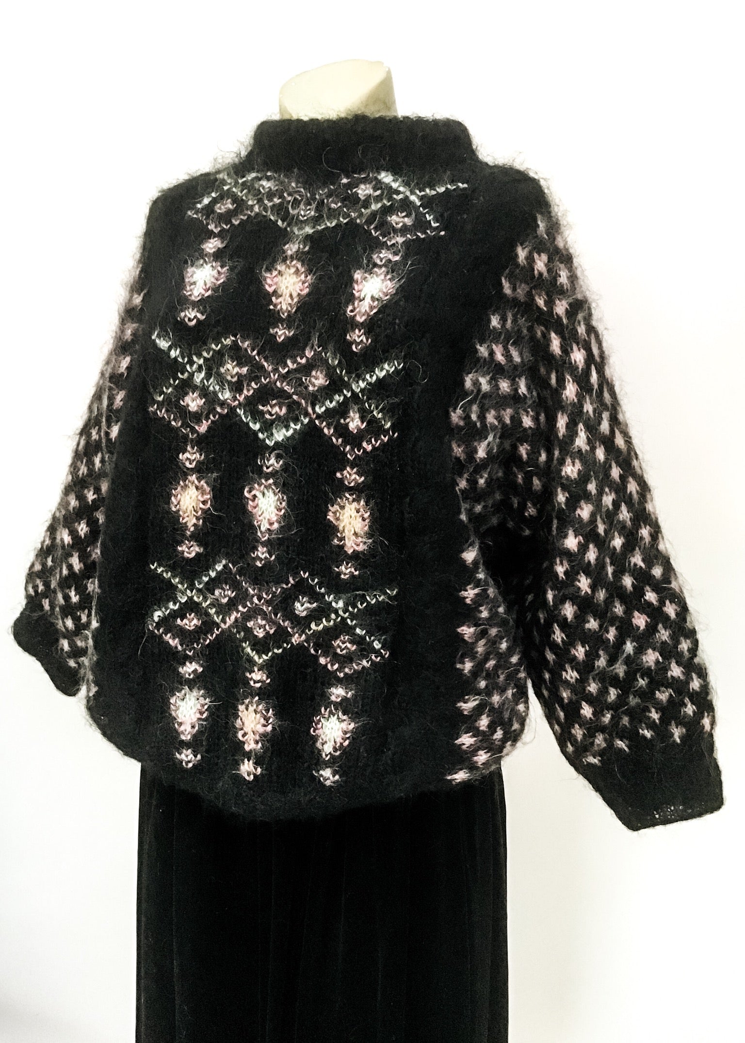 1980s vintage black hand knit mohair sweater, oversized chunky and comfy