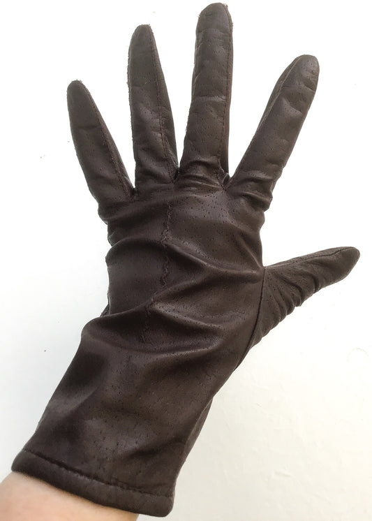 Preloved Unisex Brown Leather Gauntlet Gloves • St Michael • Size L